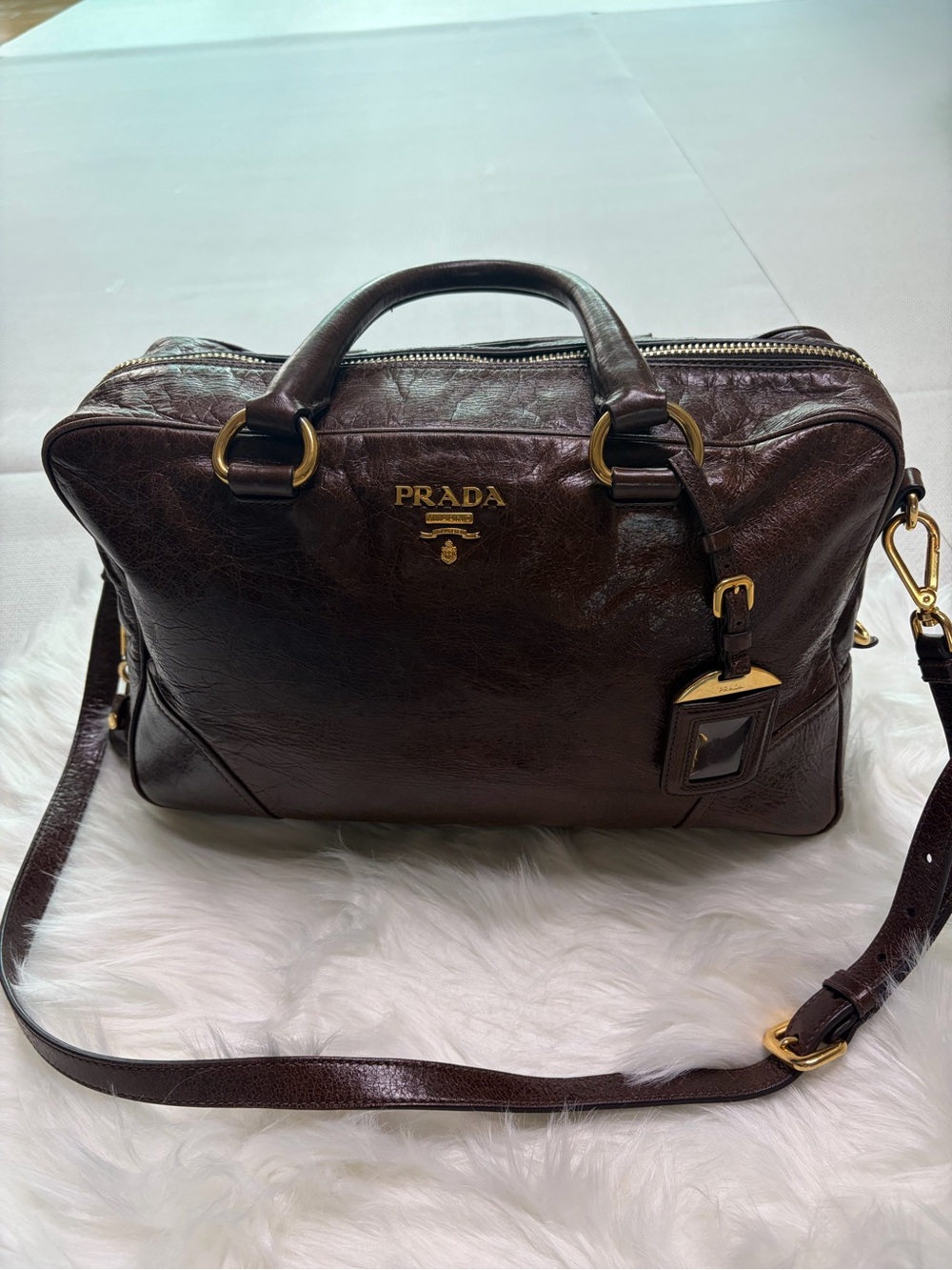 PRADA Brown Leather Satchel Bag - Picture 6 of 15